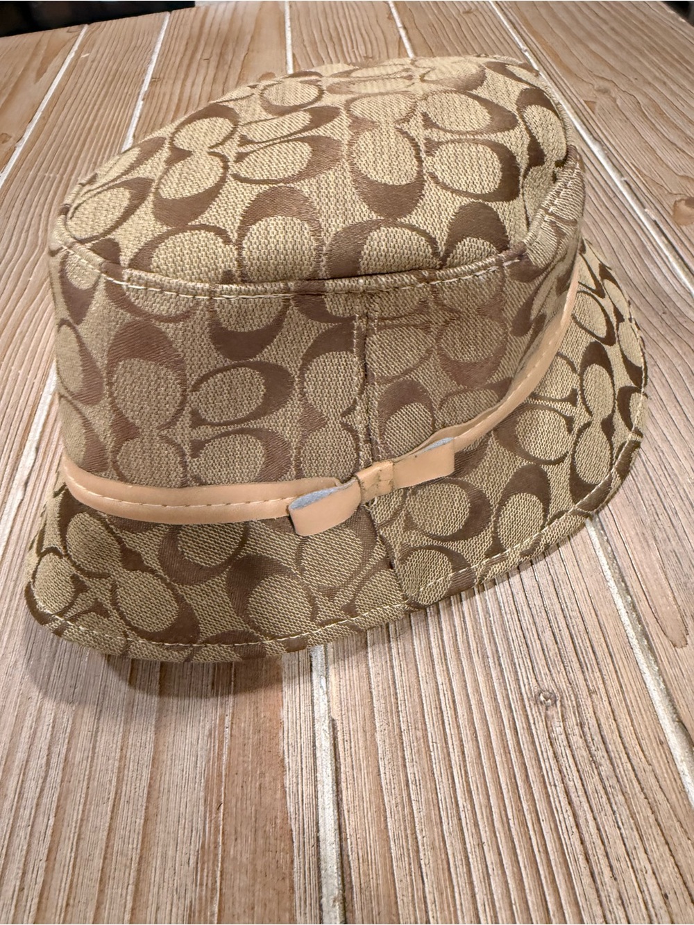 Y2K Vintage Coach Signature Monogram Canvas Bucket Hat Tan Brown Beige M/L - Picture 4 of 10